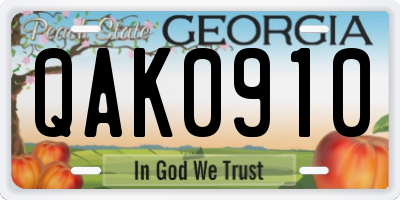 GA license plate QAK0910