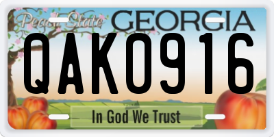 GA license plate QAK0916