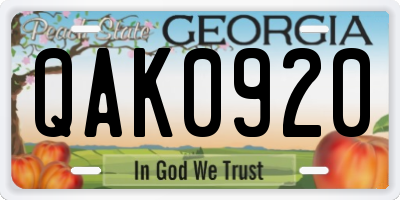 GA license plate QAK0920