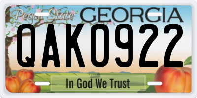 GA license plate QAK0922