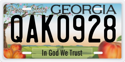 GA license plate QAK0928