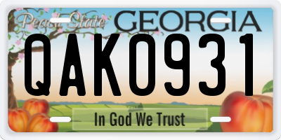GA license plate QAK0931