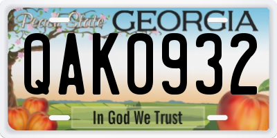 GA license plate QAK0932