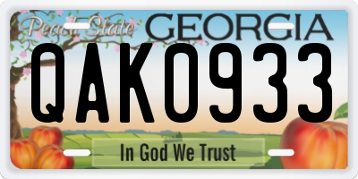 GA license plate QAK0933