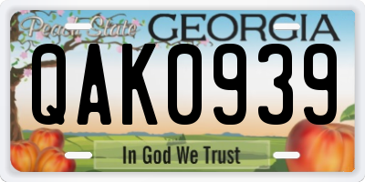 GA license plate QAK0939
