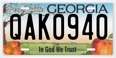GA license plate QAK0940