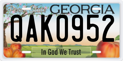 GA license plate QAK0952