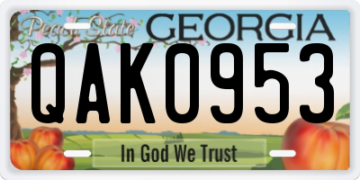 GA license plate QAK0953