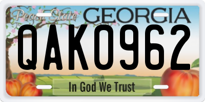GA license plate QAK0962