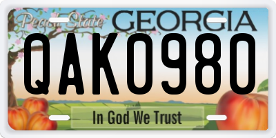 GA license plate QAK0980