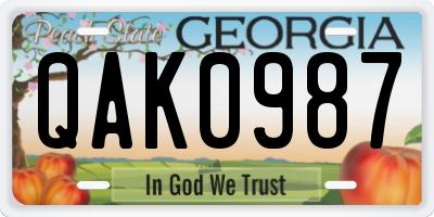 GA license plate QAK0987