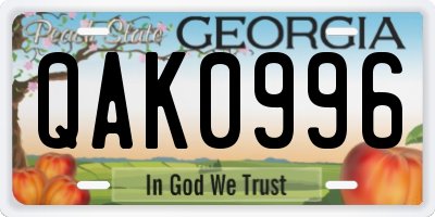 GA license plate QAK0996