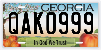 GA license plate QAK0999