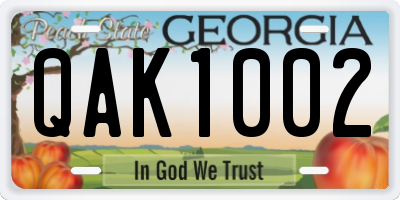 GA license plate QAK1002