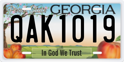 GA license plate QAK1019