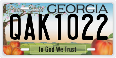 GA license plate QAK1022