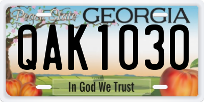 GA license plate QAK1030