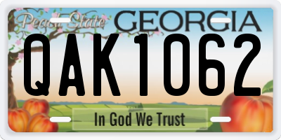 GA license plate QAK1062