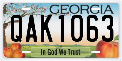 GA license plate QAK1063