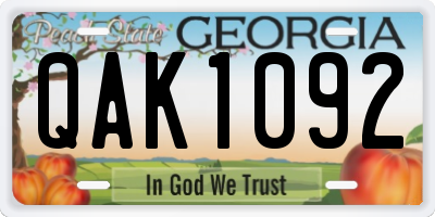 GA license plate QAK1092