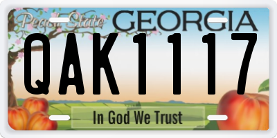 GA license plate QAK1117
