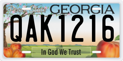 GA license plate QAK1216