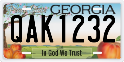 GA license plate QAK1232