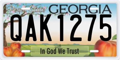 GA license plate QAK1275