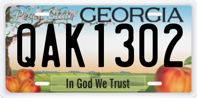 GA license plate QAK1302