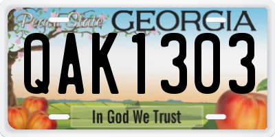 GA license plate QAK1303