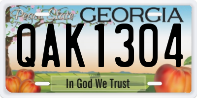 GA license plate QAK1304