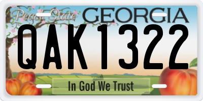 GA license plate QAK1322