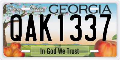 GA license plate QAK1337