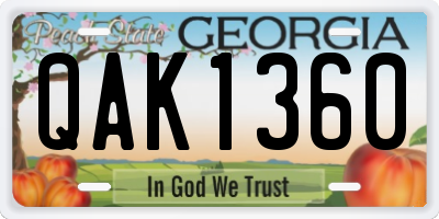 GA license plate QAK1360