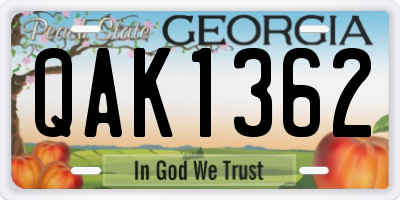 GA license plate QAK1362