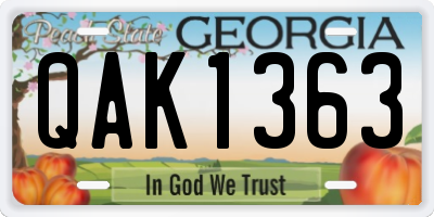 GA license plate QAK1363