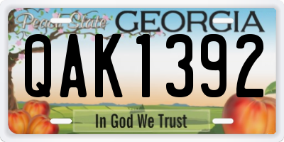 GA license plate QAK1392