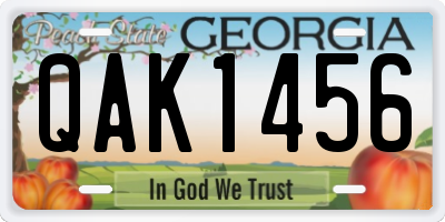 GA license plate QAK1456