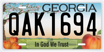 GA license plate QAK1694