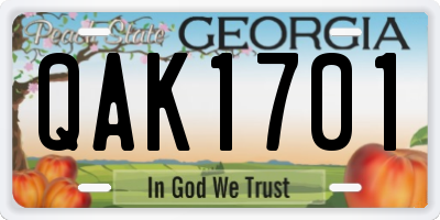 GA license plate QAK1701