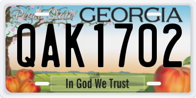 GA license plate QAK1702
