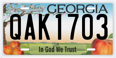 GA license plate QAK1703