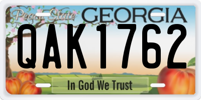 GA license plate QAK1762