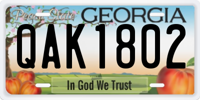 GA license plate QAK1802