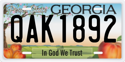 GA license plate QAK1892