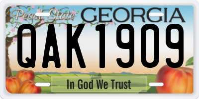 GA license plate QAK1909