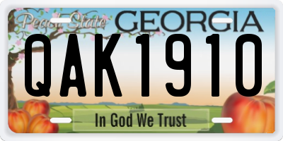 GA license plate QAK1910