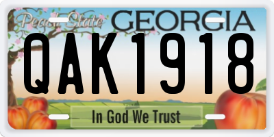 GA license plate QAK1918