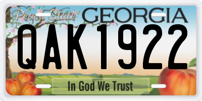 GA license plate QAK1922