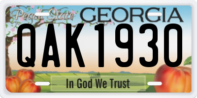 GA license plate QAK1930
